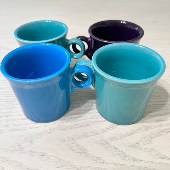 Fiesta Ware Coffee Tea Mugs Lot of 4 Blue Aqua Purple Vintage - Picture 1 of 3